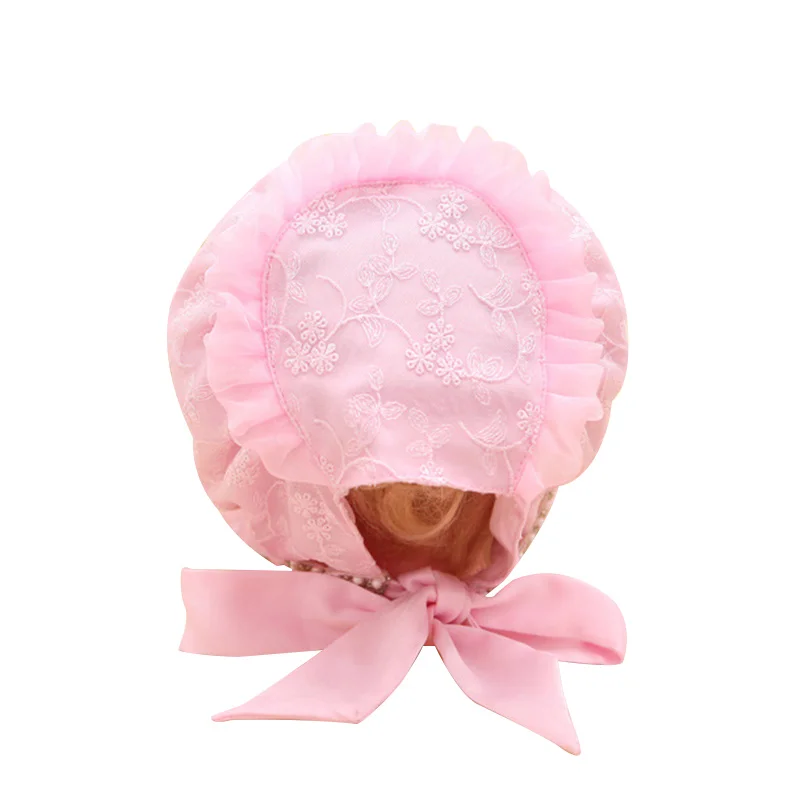 Lace Baby Girl Hat Flower Pearl Girl Summer Hat Beautiful Princess Sun Cap With Bowknot Cotton Solid Baby Cap Baby Girl Clothing (5)