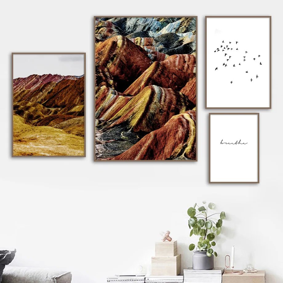 

Danxia Landform Bird Line Landscape Wall Art Canvas Painting Nordic Posters And Prints Wall Pictures For Living Room Home Decor