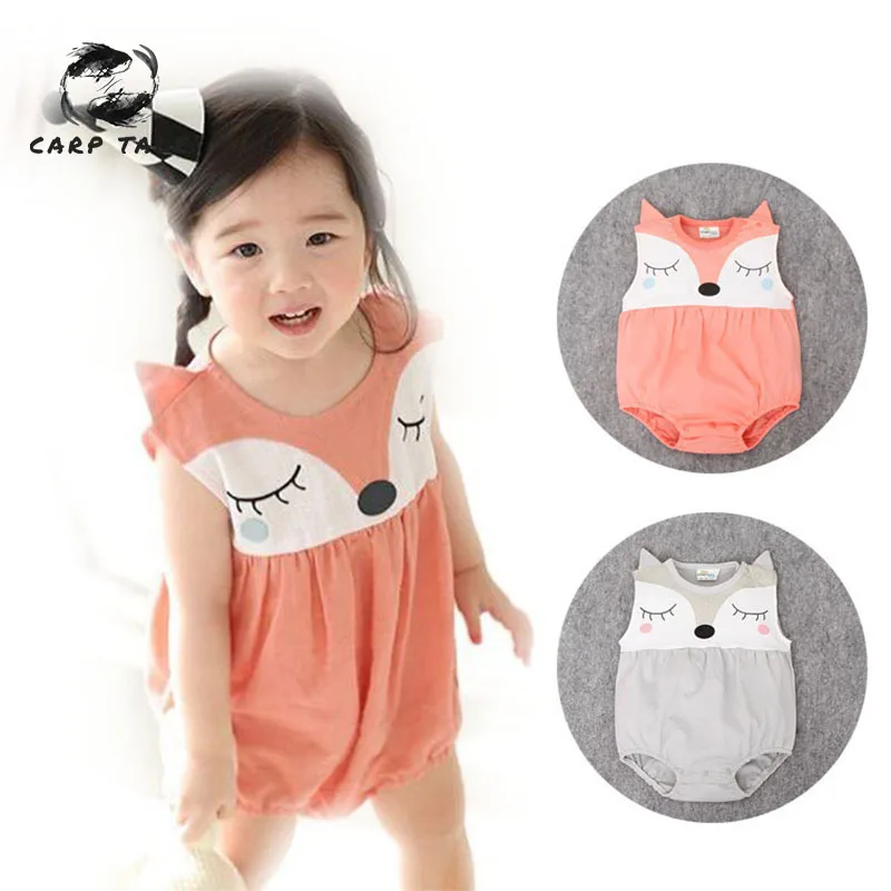 

Summer baby cartoon fox robes explosion models cotton fashion triangle thin section sleeveless baby cute onesies bodysuit 2019