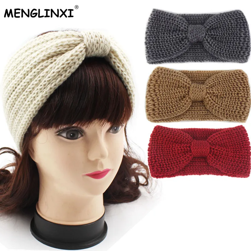 2021 New Bowknot Knitted Headband Women Winter Warmer Ear Headwear
