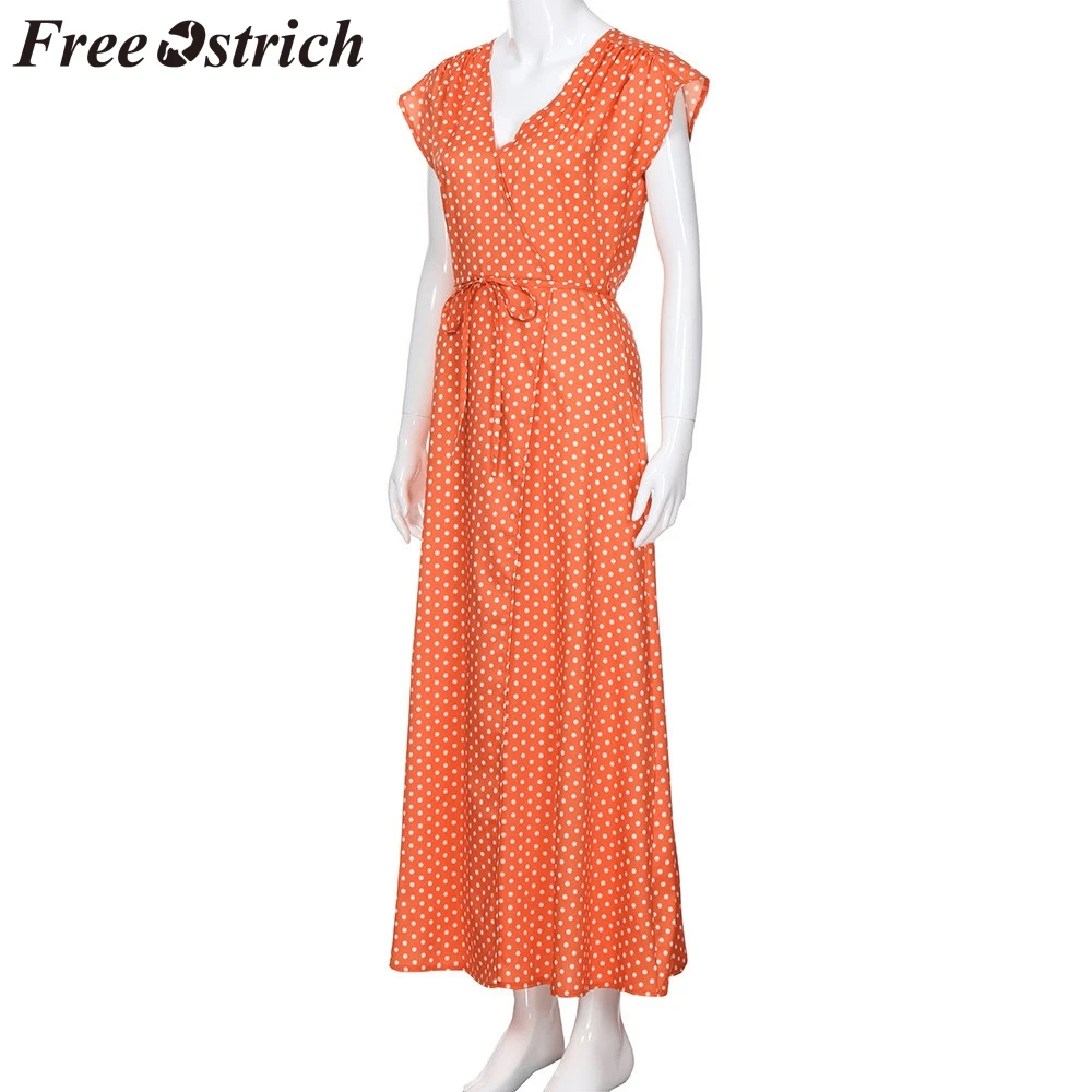 Женское длинное платье в горошек Boho летнее пляжное макси во французском стиле