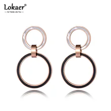 Lokaer белый корпус и черный акриловый двойной круг из нержавеющей стали серьги гвоздики розовое золото ручной работы серьги ювелирные изделия для женщин E19011