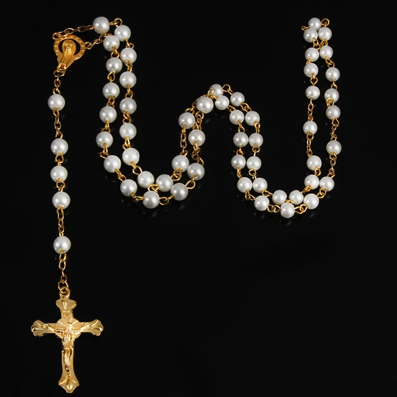 6 мм золотые и серебряные бусы четки белый жемчуг ожерелье с четками дешевые католические молитвенные религиозные украшения