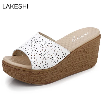 

LAKESHI Summer Women High Heel Platform Slippers Fashion Casual Hollow Out Shoes Ladies Wedges Beach Sandals Women Flip Flops