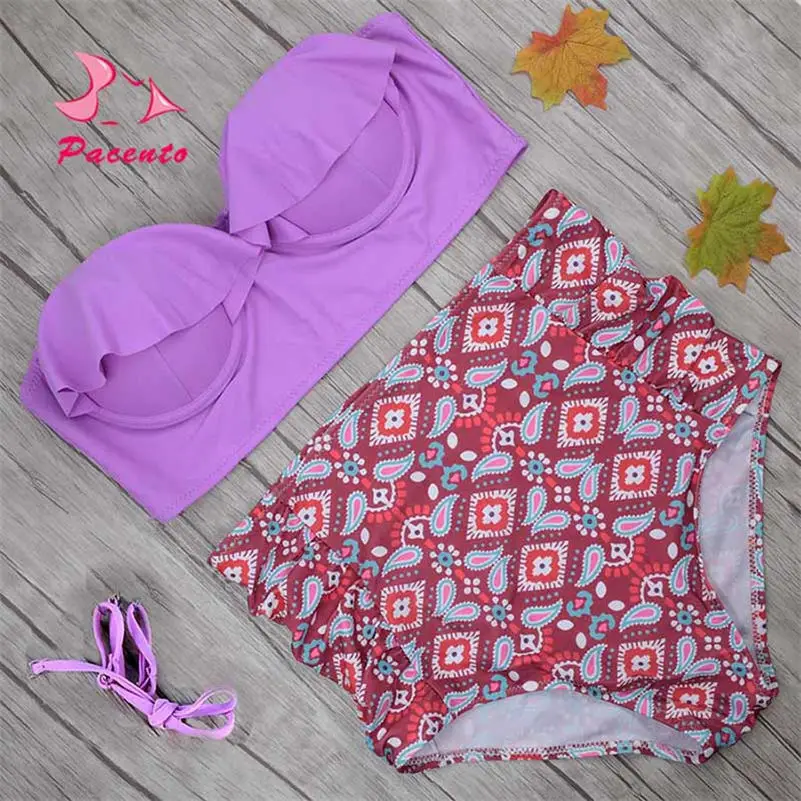 Pacento Bikinis Set Push Up Bra Bandeau Swimwear Women High Waist