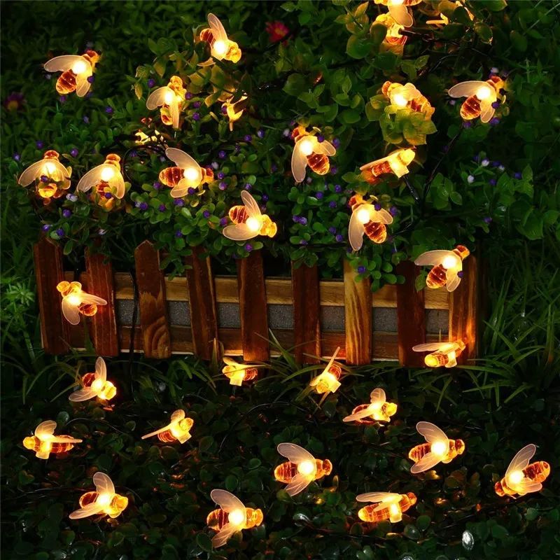 Honey Bee в форме солнечной энергии 10 м 50 светодиодный Сказочный струнный светильник s для наружного украшение для садового забора водонепроницаемый дерево Haning светильник