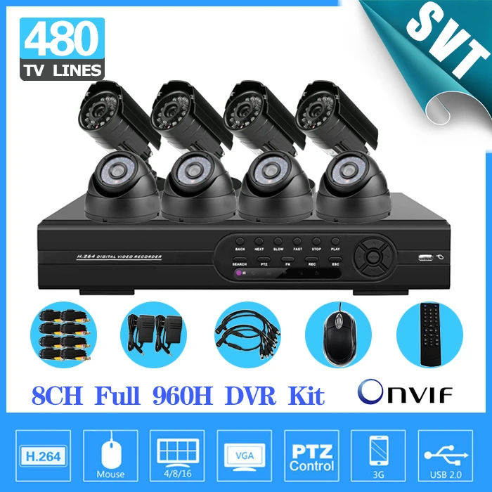 8ch полный D1 DVR комплект 8 шт. 480TVL CCTV Камера видео Главная Безопасность видеонаблюдения Системы, HDMI 1080 P, USB 3 г WI-FI sk-115