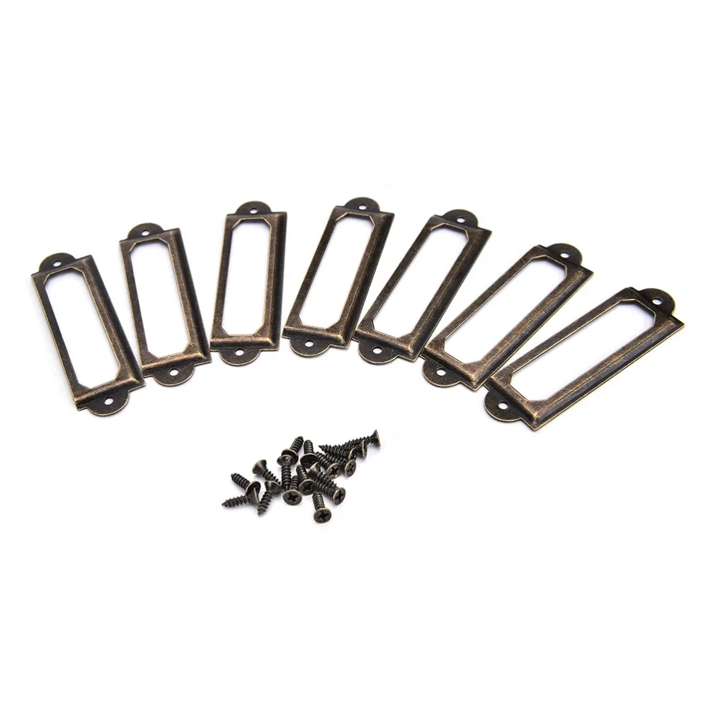 50Pcs/lot Metal Label Antique Brass Pull Frame Handle File Name Card Holder For Furniture Cabinet Drawer Box Case Bin with screw