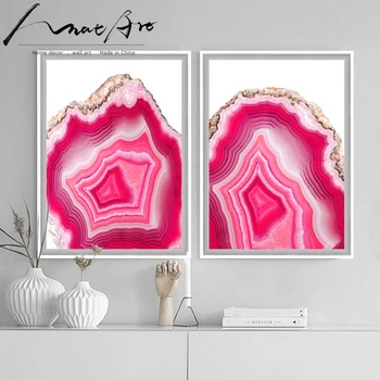 

Agate Poster Picture Print Rose Red Modern Nordic home Decor Abstract Painting Canvas Wall Art Pink minimalist original design