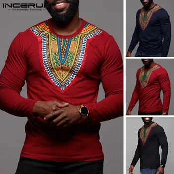 

INCERUN T-Shirt African Men's T-Shirt Ethnic Style 2020 Men's Long Sleeve Round Neck Print Street Chic New Loose Casual T-Shirt