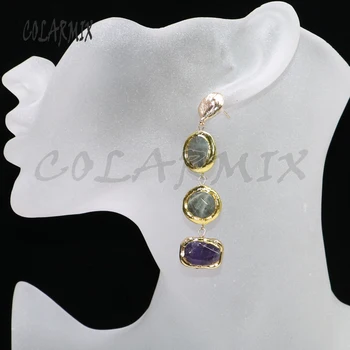 

3 pairs 3 stones earring mix stone drop earrings Gems stone jewelry gems jewelry for women hook earring gift 9052