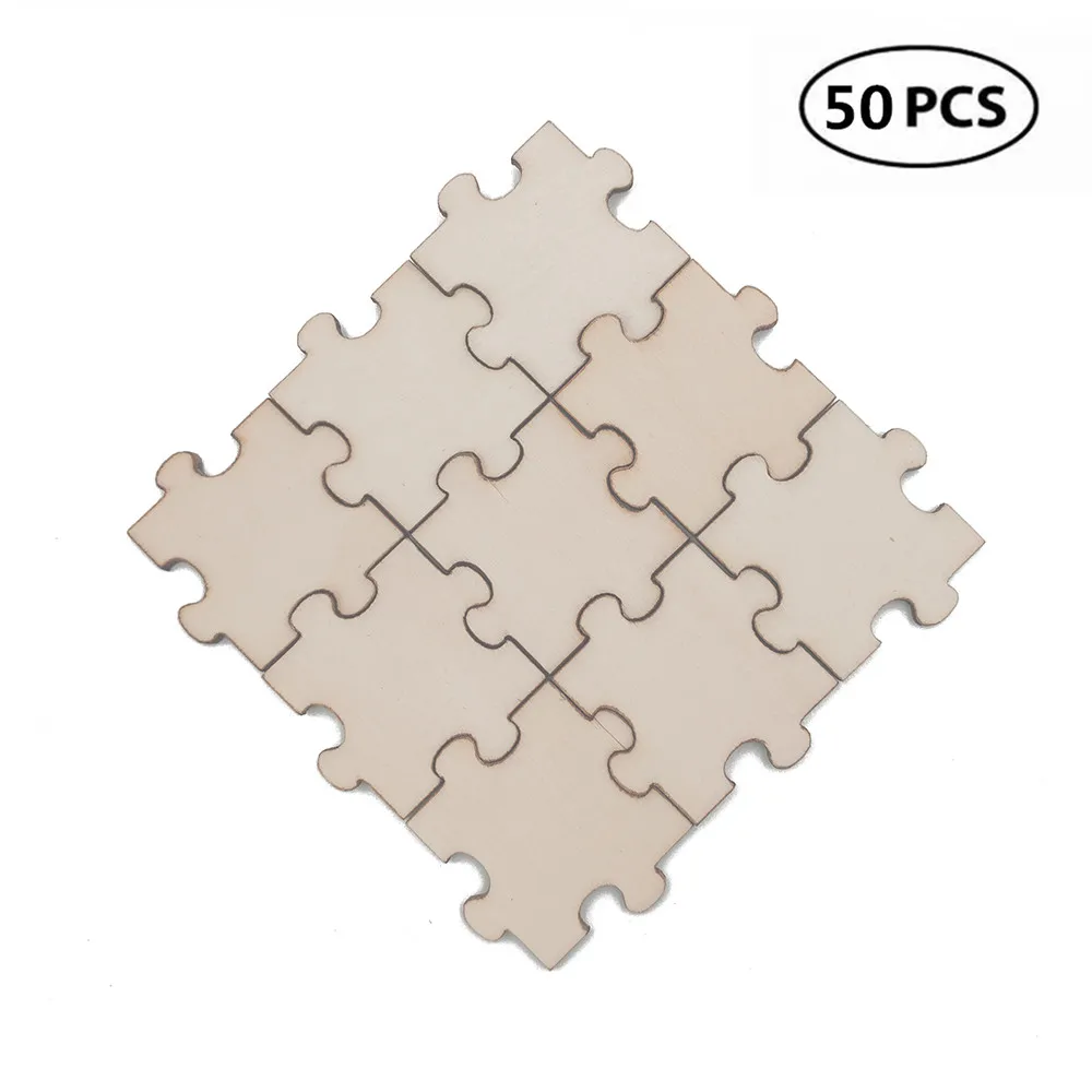 

50pcs 40mm 1.57inch Wood Blank Puzzles, Wooden Puzzle Educational Unpainted for Handmade Rustic Wedding Guest Book Puzzle