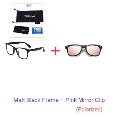 Два оклока, магнитное солнцезащитное стекло, es, для женщин, на застежке, солнцезащитное стекло, для мужчин, поляризационное, UV400 TR90, 3D, для ночного видения, диоптрийное, по рецепту, стекло C2208 - Цвет линз: 1 Frame Pink Clip