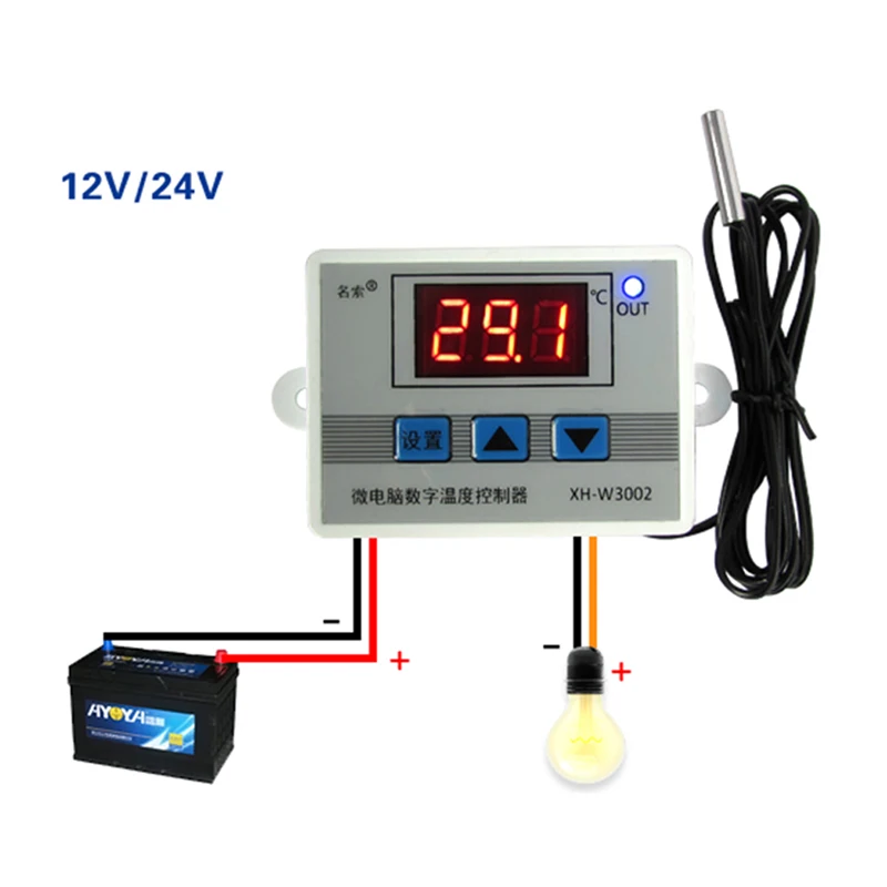 

220V 12V 24V Digital LED Temperature Controller Thermostat Switch Probe Sens H02 828 Promotion