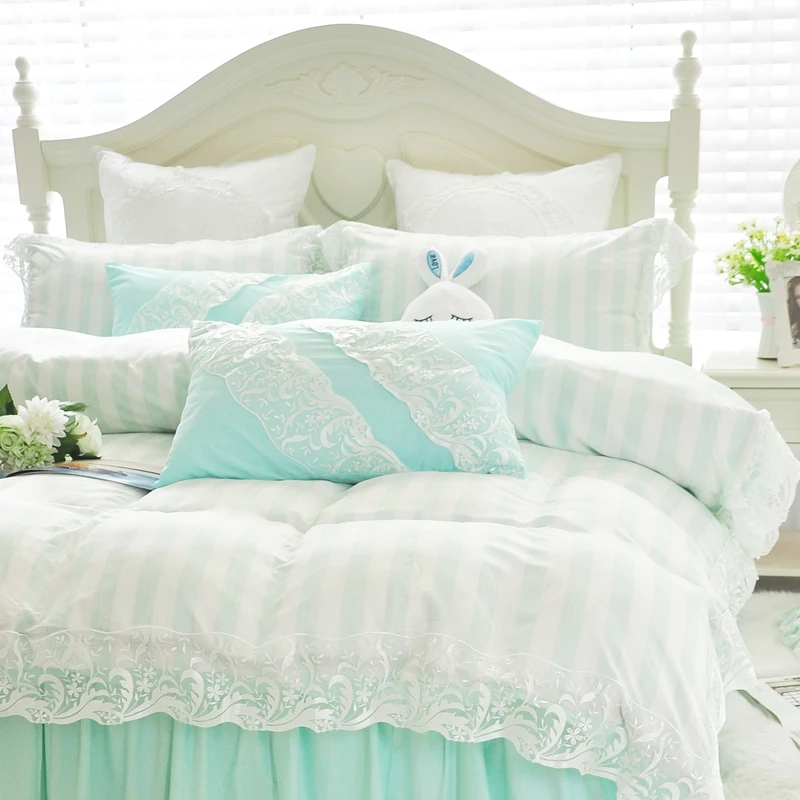 

European luxury 100%cotton bedding set ruffle lace duvet cover pillowcase elegant bedspread bed skirt soft comfortable bedding