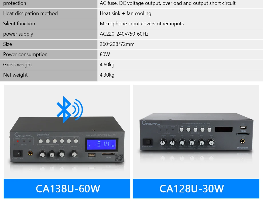 CA138U мини-усилитель мощности 30 Вт/Вт 60 Вт Bluetooth усилитель для домашней фоновой музыкальной системы