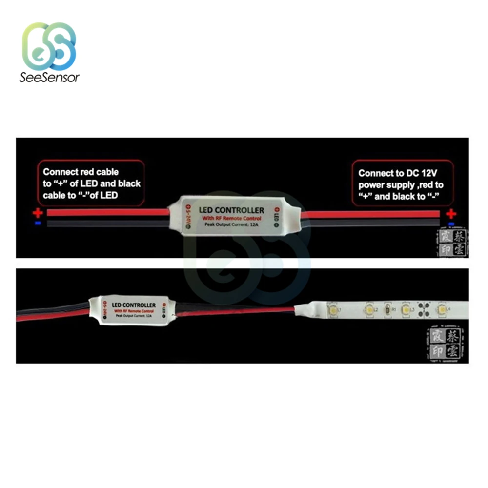 1Set 12V RF Wireless Controller Switch LED Dimmer with Remote Switch In-line LED Light Controller/Dimmer for RGB LED Strip Light