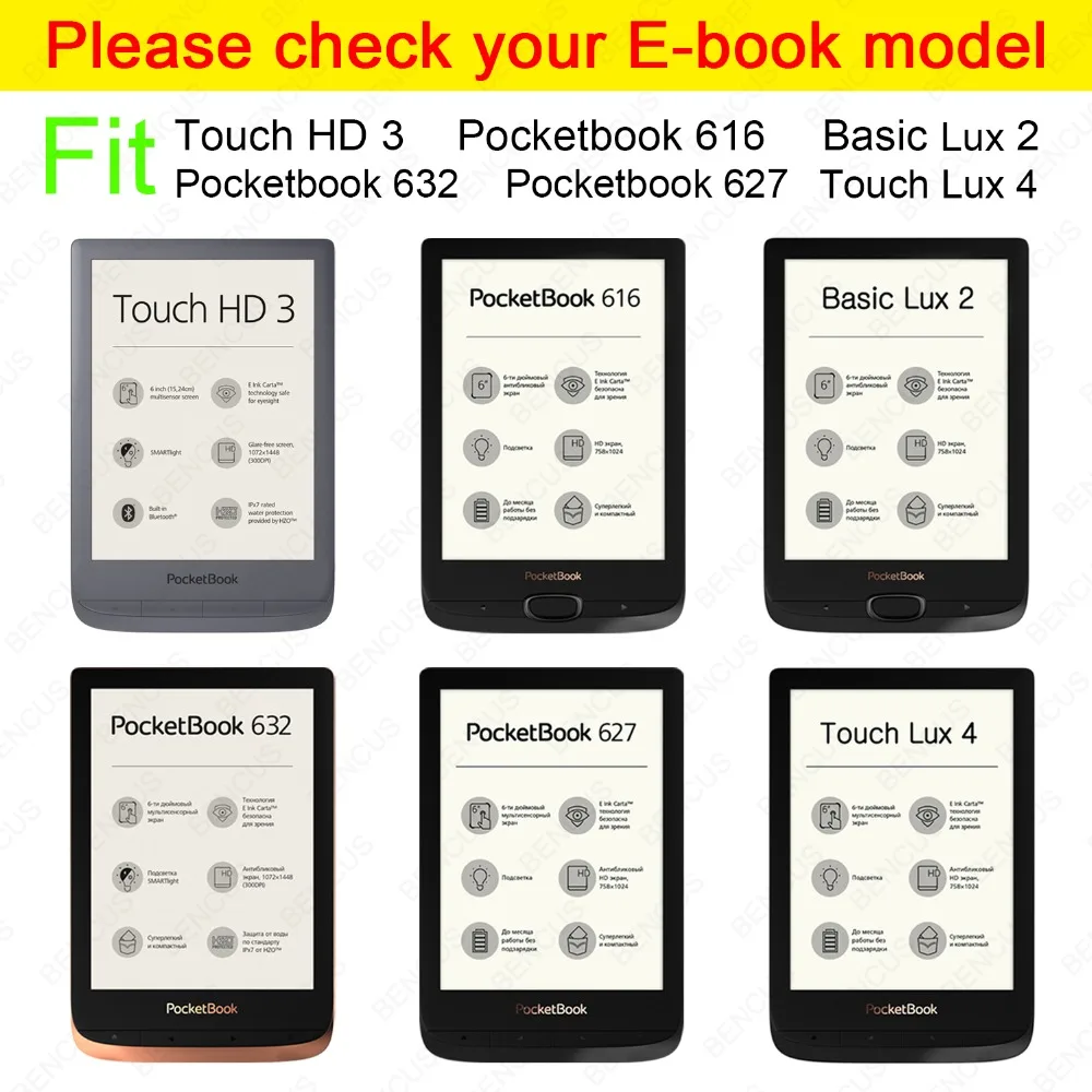 Чехол для pocketbook 627 616 632, ультра тонкий магнитный смарт-чехол из полиуретановой кожи для PocketBook Touch Lux 4/Чехол Basic Lux 2