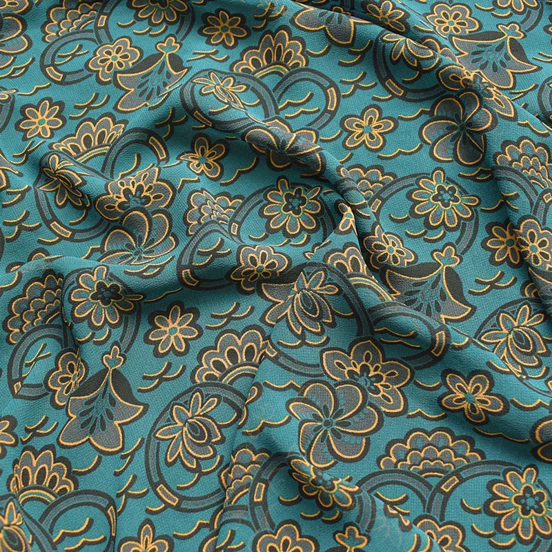 

2019 new high-viscosity chiffon fabrics spring and summer printing fabrics dark green flowers soft high-grade