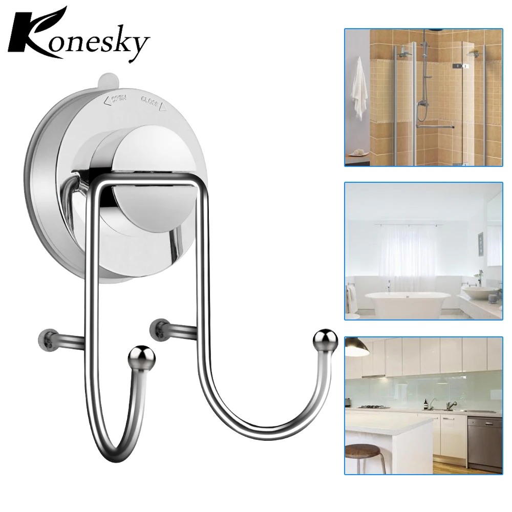 Konesky Chromed Suction Cup Kitchen Hooks for Towel Strong Adhesive