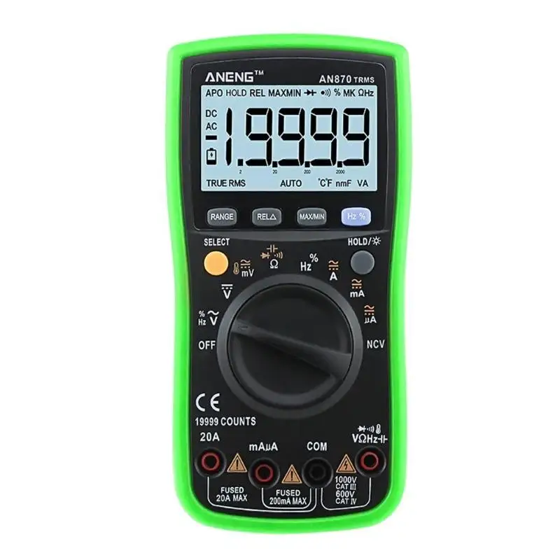 

AN870 19999 COUNTS Auto Range Digital Multimeter NCV Ohmmeter AC/DC Voltage Ammeter Current Meter Temperature Measurement