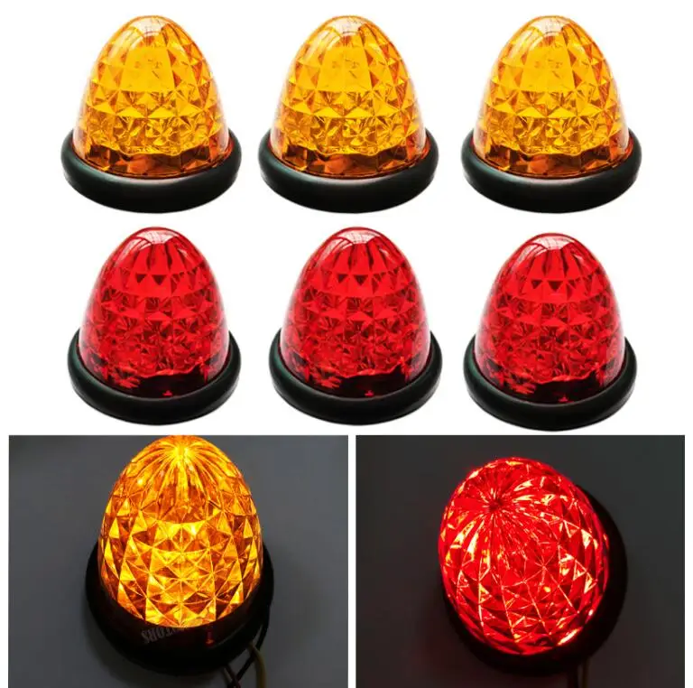 6X Amber Red 16 LED Side Marker Turn signals Round Beehive For Truck