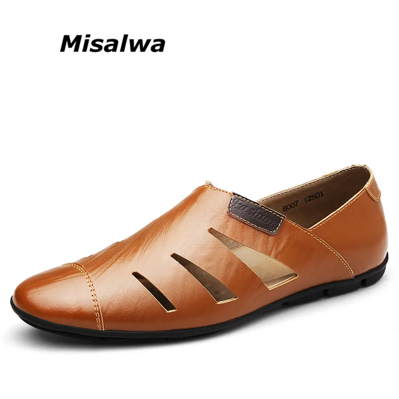 

Misalwa Hot Sale Summer New Men Big Size 37-47 Shoes Hollow out Breathable Handmade Genuine leather Men Loafers Casual Shoes