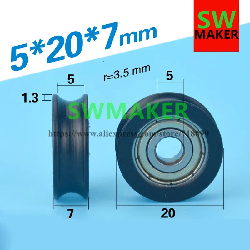 3D Printer Accessories 1pcs 5*20*7mm M6*20*7mm U type groove Pulley Wheel Groove Embedded 625 zz Plastic Bags Bearing