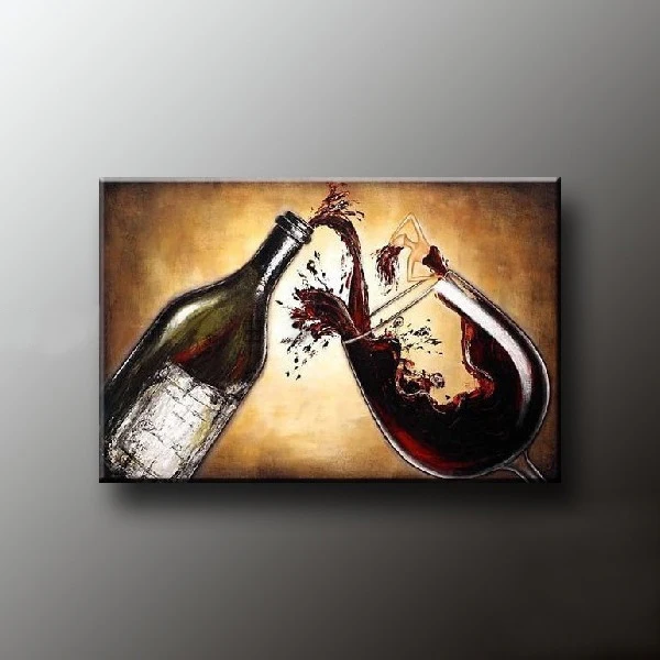 Wine Glass and Wine Bottle Canvas Oil Painting Wall Art for Decoration