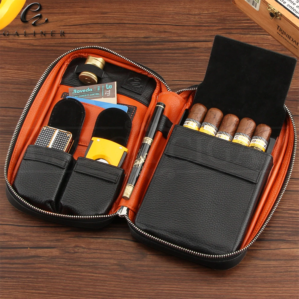 GALINER Gadgets Genuine Leather Cigar Case Travel Cigar Humidor Box Portable Humidor Bag Cigar Box Fit 5 COHIBA Cigars|Cigar Accessories| - AliExpress