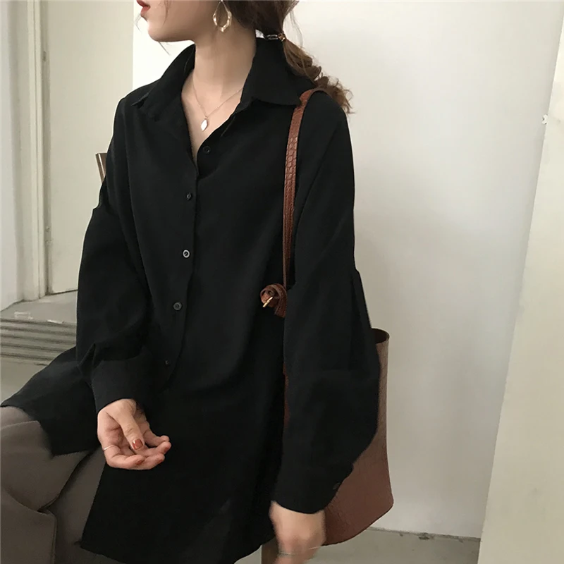 

Korean Loose Solid Blusas Mujer De Moda 2019 High Fashion Womens Tops and Blouses Streetwear Turn-down Collar Women Shirt
