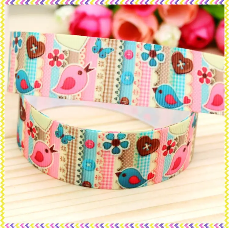 

New 7/8'' Free shipping bird printed grosgrain ribbon hair bow headwear party decoration wholesale OEM 22mm H3775