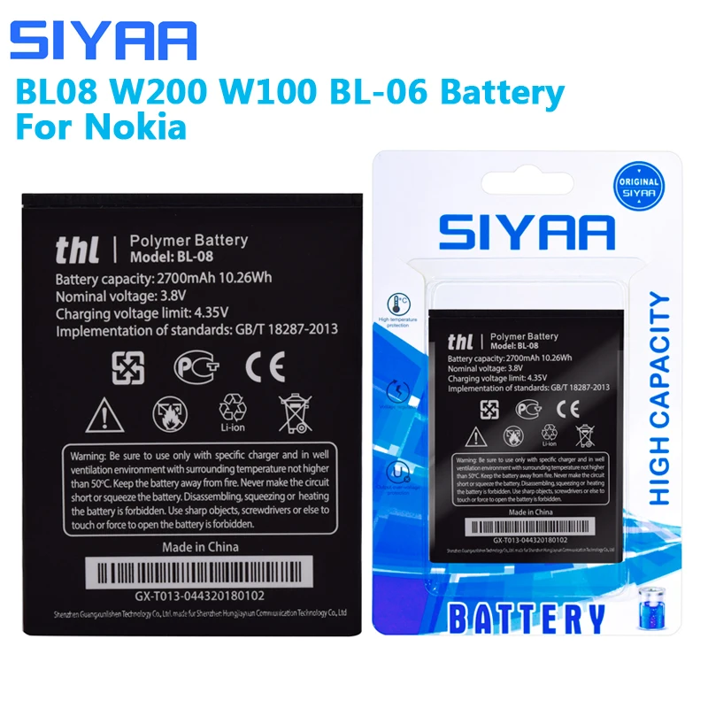 

Original SIYAA BL08 W200 W100 BL-06 Battery For THL 2015 2015A W200 W200S W200C T6S T6 Pro W100 W100S BL 08 BL06 Li-ion Batteria
