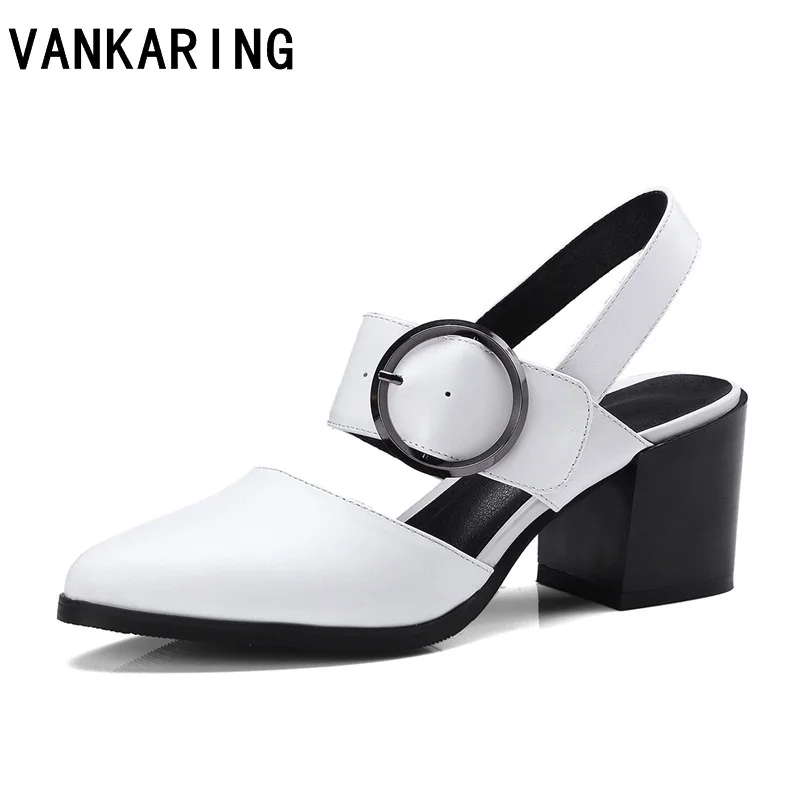 

VANKARING fashion genuine leather sandals ladies summer shoes woman gladiator platform sandals high heels pointed toe dress shoe