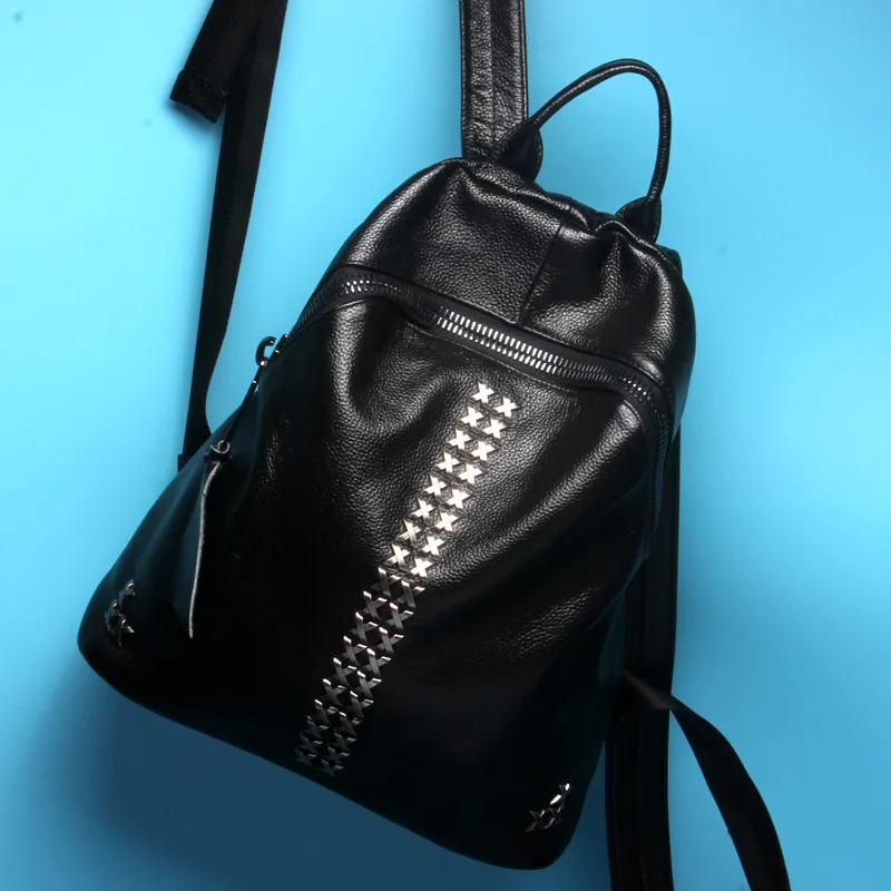 Kordelzug Echtes Holographische Leder Teenageralter Frauen Für Rucksäcke Mochila Rucksack Black Bagpack Im Feminina Mädchen tq7wFxPS