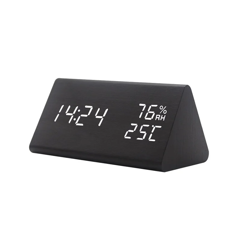 

New Wood Wooden Digital LED Alarm Clock, Sound Control Desktop Clocks with Temperature/humidity,Electronic Display Home Decor