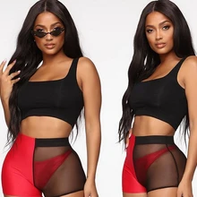 Stylish Women Swimwear Shorts Mesh High Waist shorts summer slim fit Bathing Shorts Casual Swimsuit Patchwork tight shorts