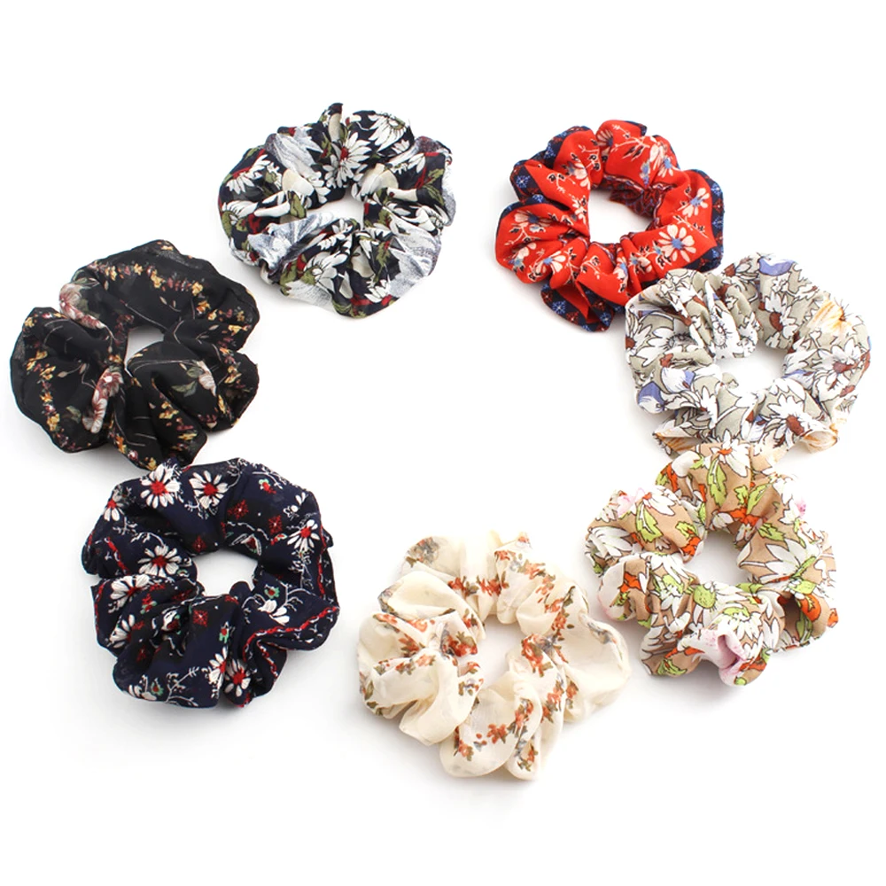 

New Fashion INS Vintage Print Elastic Hair Bands Ponytail Scrunchie For Women Girls Floral Print Ornament Hair Accessories