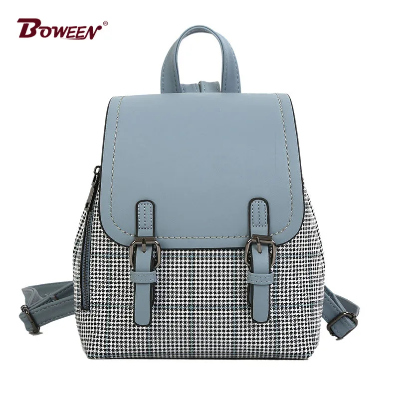 

high quality women backpack small stripe fashion Patchwork bagpack for girl female back pack Contrast color flax