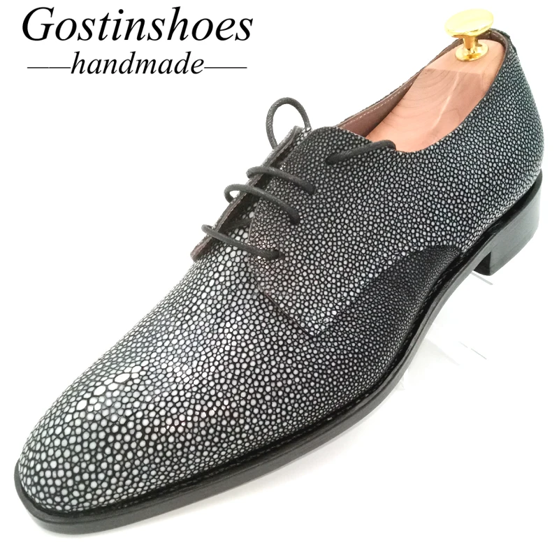 

GOSTINSHOES HANDMADE Goodyear Welted Italian Luxury Men's Formal Dress Office Wedding Business Derby Singray Shoes Pointed GSTN2
