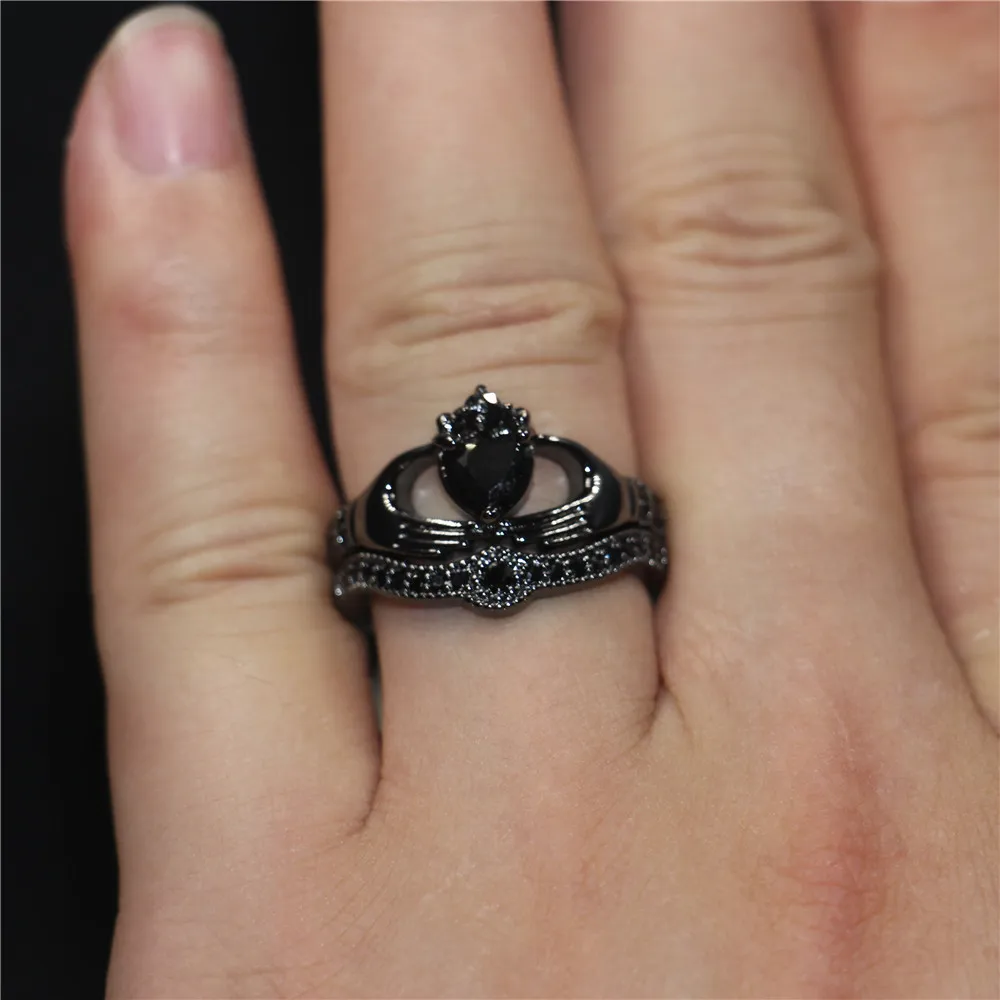 Choucong Claddagh набор свадебных колец с сердечком черного цвета 5А циркониевой короной