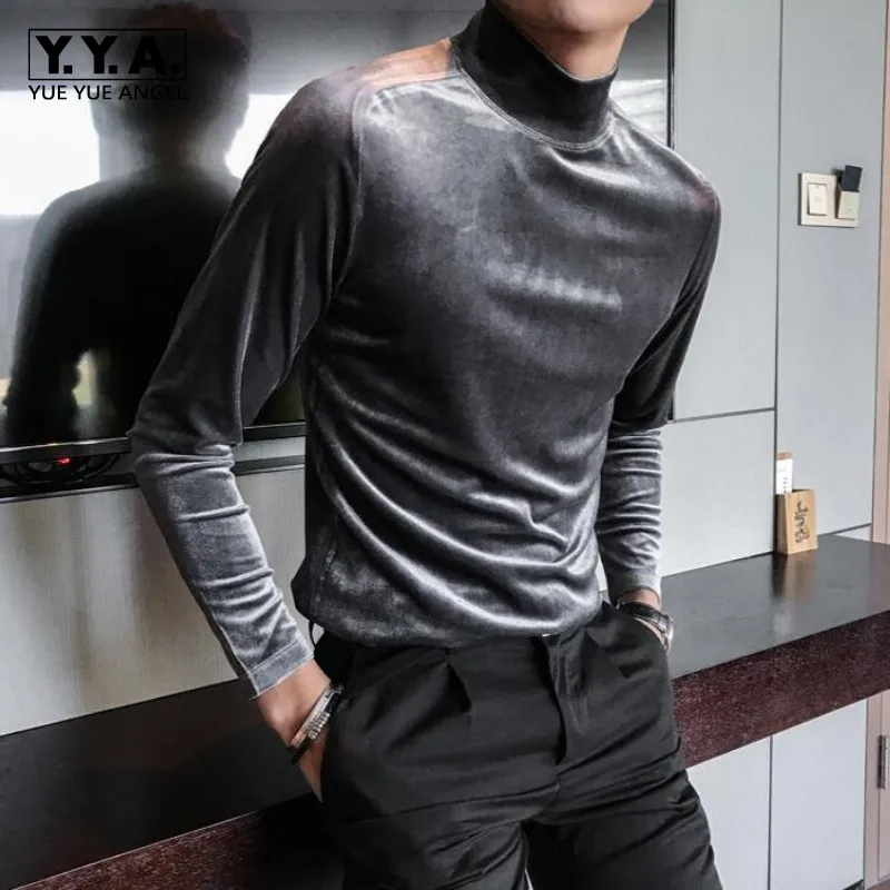 

Autumn Winter Mens Slim Fit Velvet Long Sleeve Pullover Tops Casual Turteneck Tops Tees Big Boys Fashion Under T-shirt Plus Size