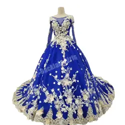 Backlakegirls Королевская Синяя Длинные рукава высококачественное кружево Выпускной вечернее платье с бисером Кружевное Платье De Soiree вечернее