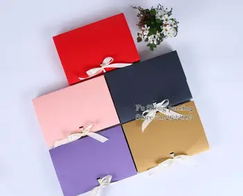 

Envelop Gift Box with ribbon,Bottle Scarf clothing Packaging box purple Color Paper Boxs with ribbon Underwear packing100pcs/lot