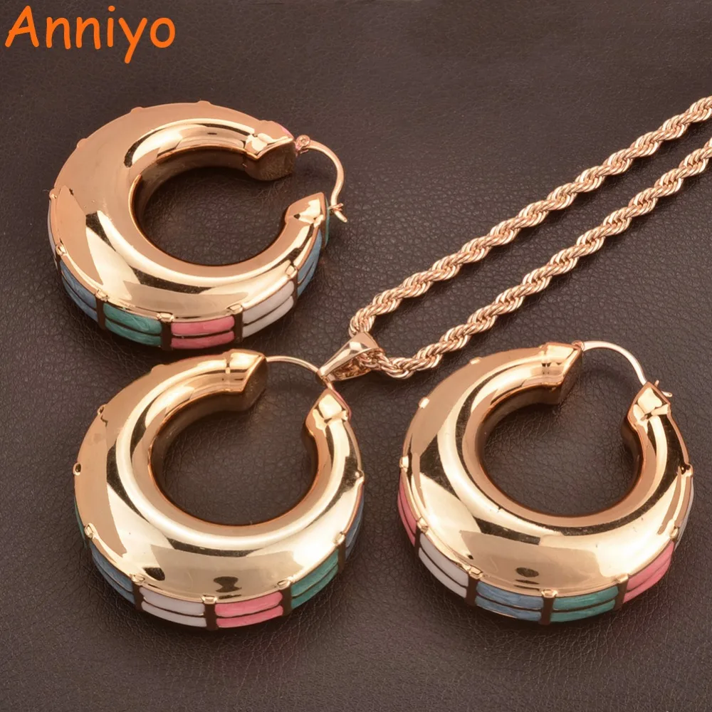 

Anniyo African Hyperbole Jewelry Mama sets Nigerian Pendant Necklace & Earrings set Enamel Hollow Ornament Wedding Gifts #060504