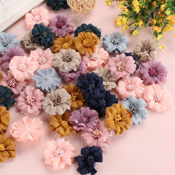 

10pc/lot 4.5cm Mixed Artificial 3D Cotton Fabric Fake Flowers Diy For Headbands Dresses Clothes Shoes Decoration Ornament Supply
