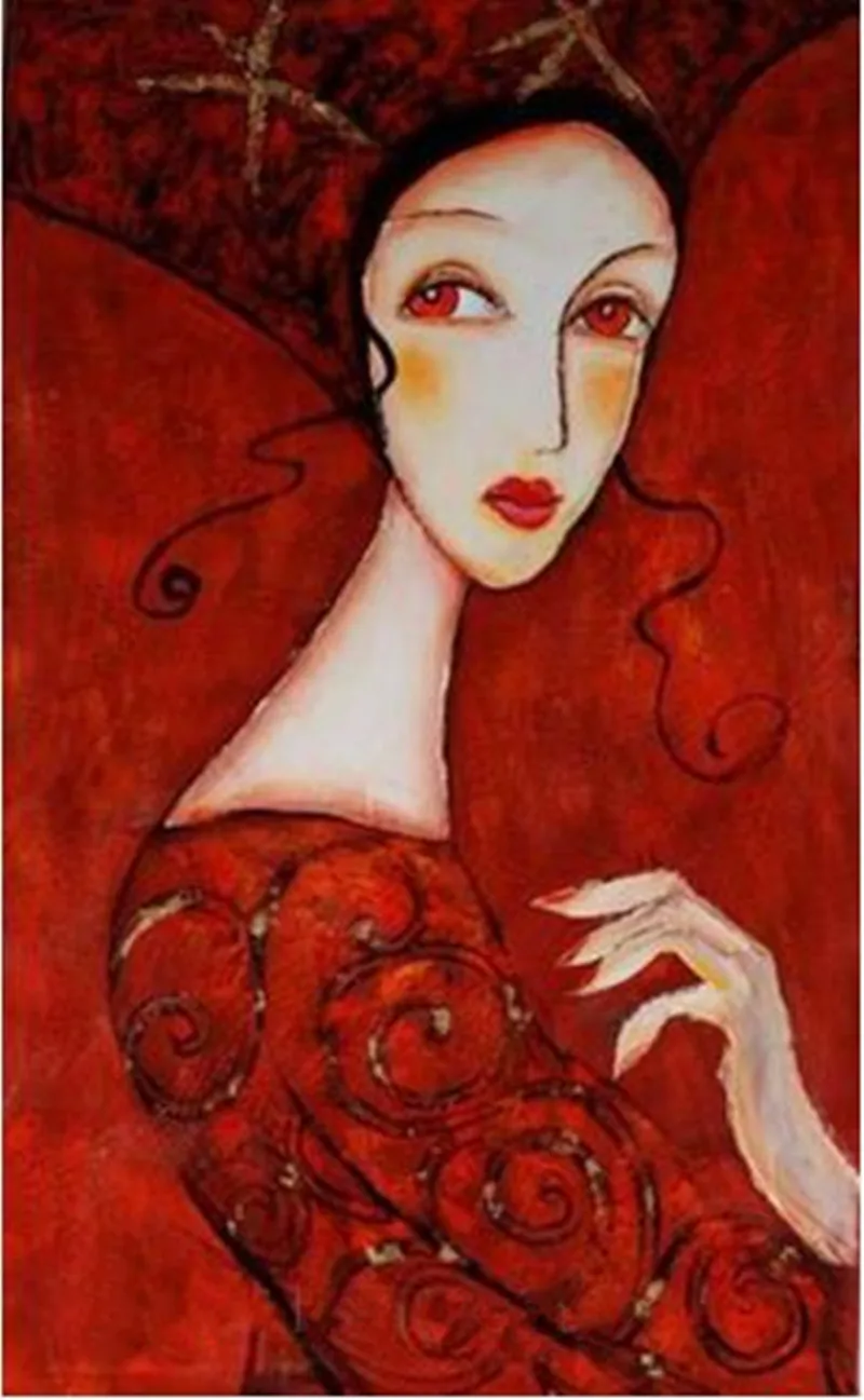 

Handpainted Red Beauty Figure Oil Paintings Modern Home Decoration Wall Art Large Canvas Painting Pretty Woman Pictures as Gifts