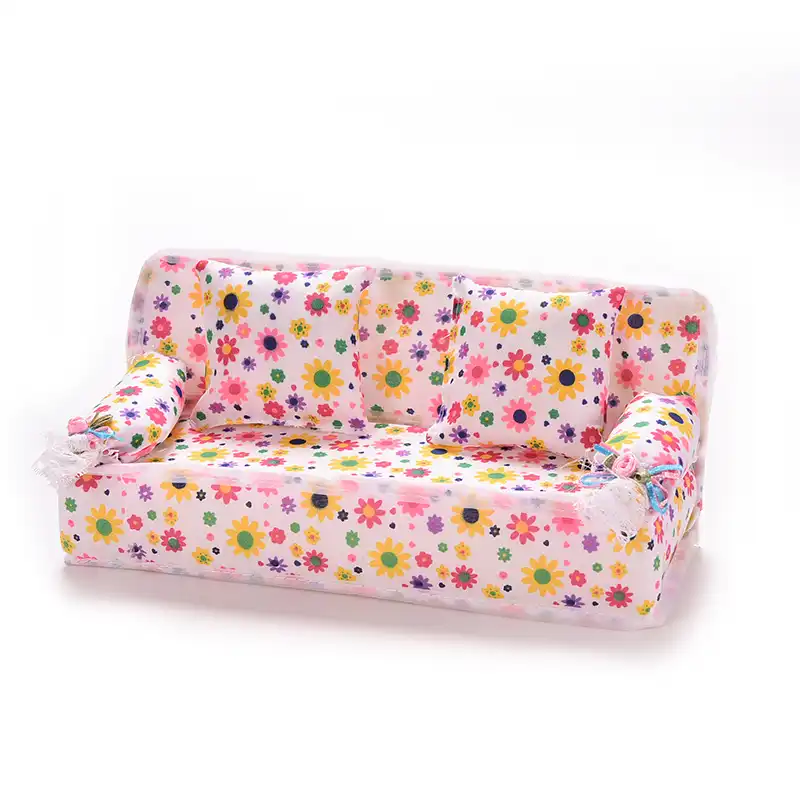 LN/_ EG/_ MINI FURNITURE FLOWER SOFA COUCH WITH 2 CUSHIONS DOLL HOUSE