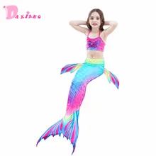 Комплект из двух предметов Разделение комплект для девочек с хвостом русалки с ребром платье принцессы комплект бикини плавание, купания костюм пляжная одежда для девочек костюм косплей