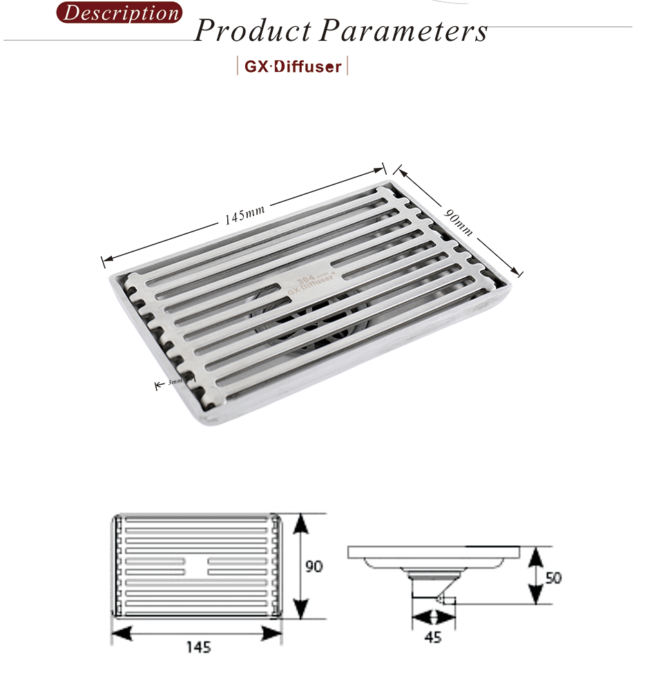 GX. Диффузор Ванная комната Душ слив матовый толстый сток в полу из нержавеющей стали